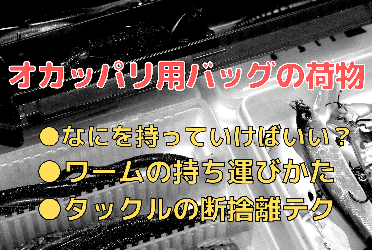 バス釣り収納テク おかっぱりのバッグの荷物を紹介 ワームの持ち運びかた タックルの断捨離テクニック